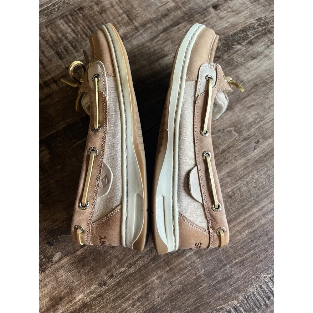 Sperry Top Sider Angelfish Tan and Gold Leather Boat Shoes STS81754 Size 8 EUC